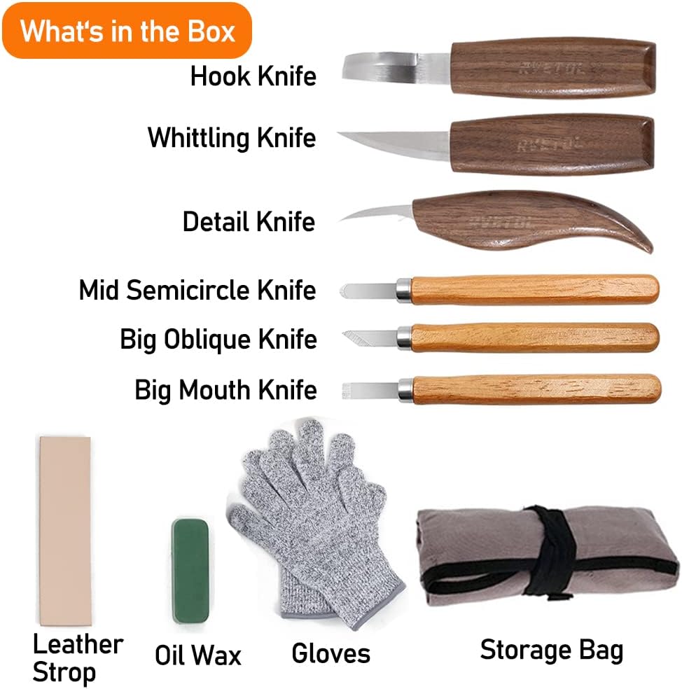 10Pcs Wood Carving Kit, Beginner Set With Resistant Gloves, Spoon & Whittling Knife, Sandpaper for Woodworking - Image 2