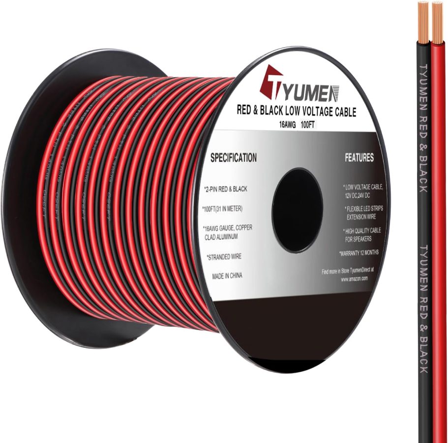 16 Gauge Wire 100FT, 16/2 AWG Red Black Hookup Electrical Wire LED Strips Extension Cord 12V/24V DC Cable, 16AWG 2 Conductors Flexible Wire for in-Home, Autos, Schools use