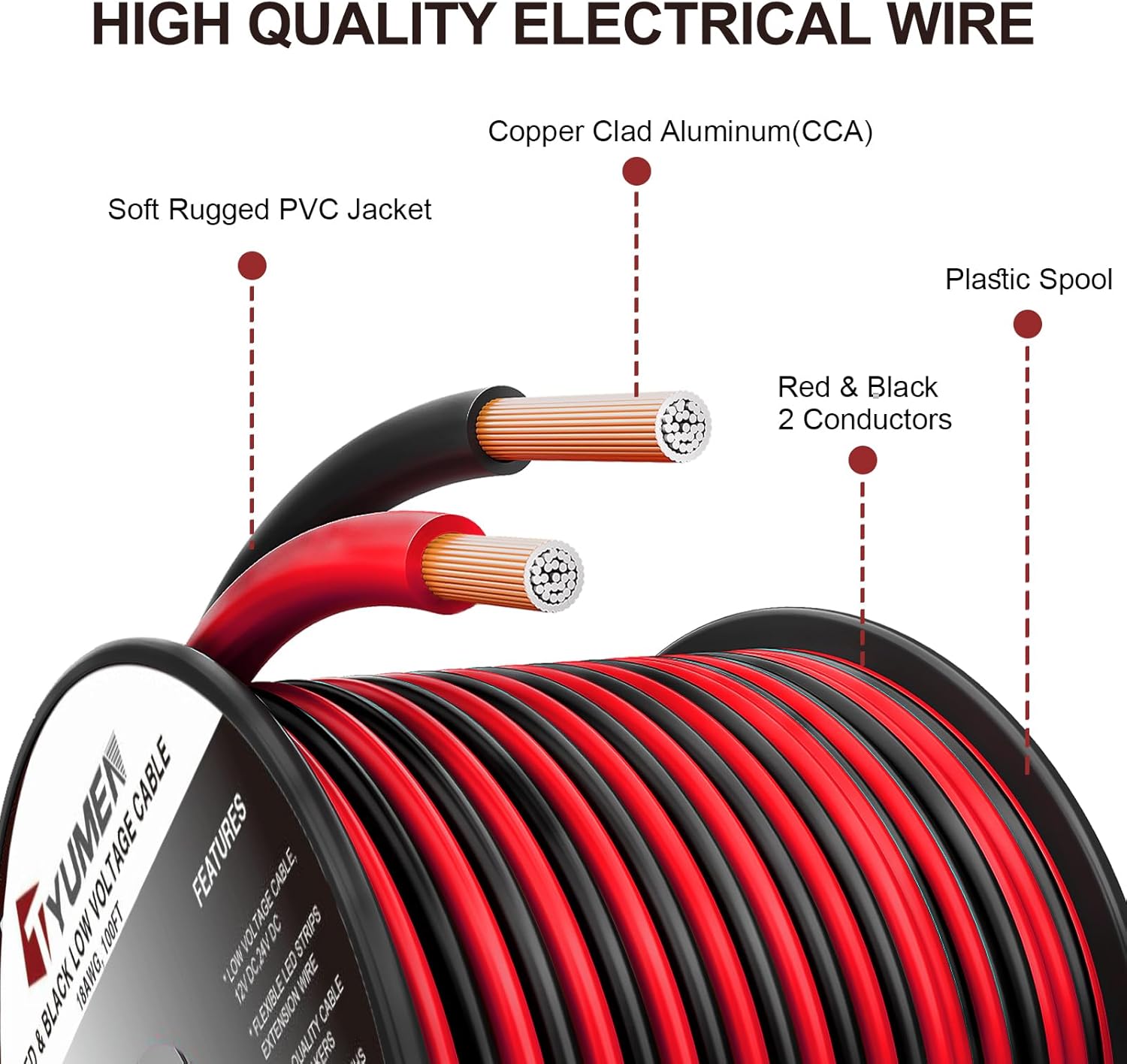 16 Gauge Wire 100FT, 16/2 AWG Red Black Hookup Electrical Wire LED Strips Extension Cord 12V/24V DC Cable, 16AWG 2 Conductors Flexible Wire for in-Home, Autos, Schools use - Image 2