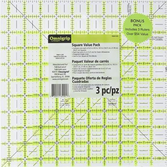 Dritz 6.5in 8.5in 10.5in Omnigrip Square Ruler Combo Pack, 6"" by 6"" Stitched in Yarn, Clear, RN65105S - Image 2