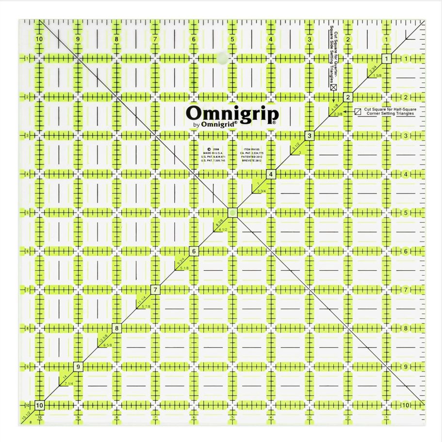 Dritz 6.5in 8.5in 10.5in Omnigrip Square Ruler Combo Pack, 6"" by 6"" Stitched in Yarn, Clear, RN65105S