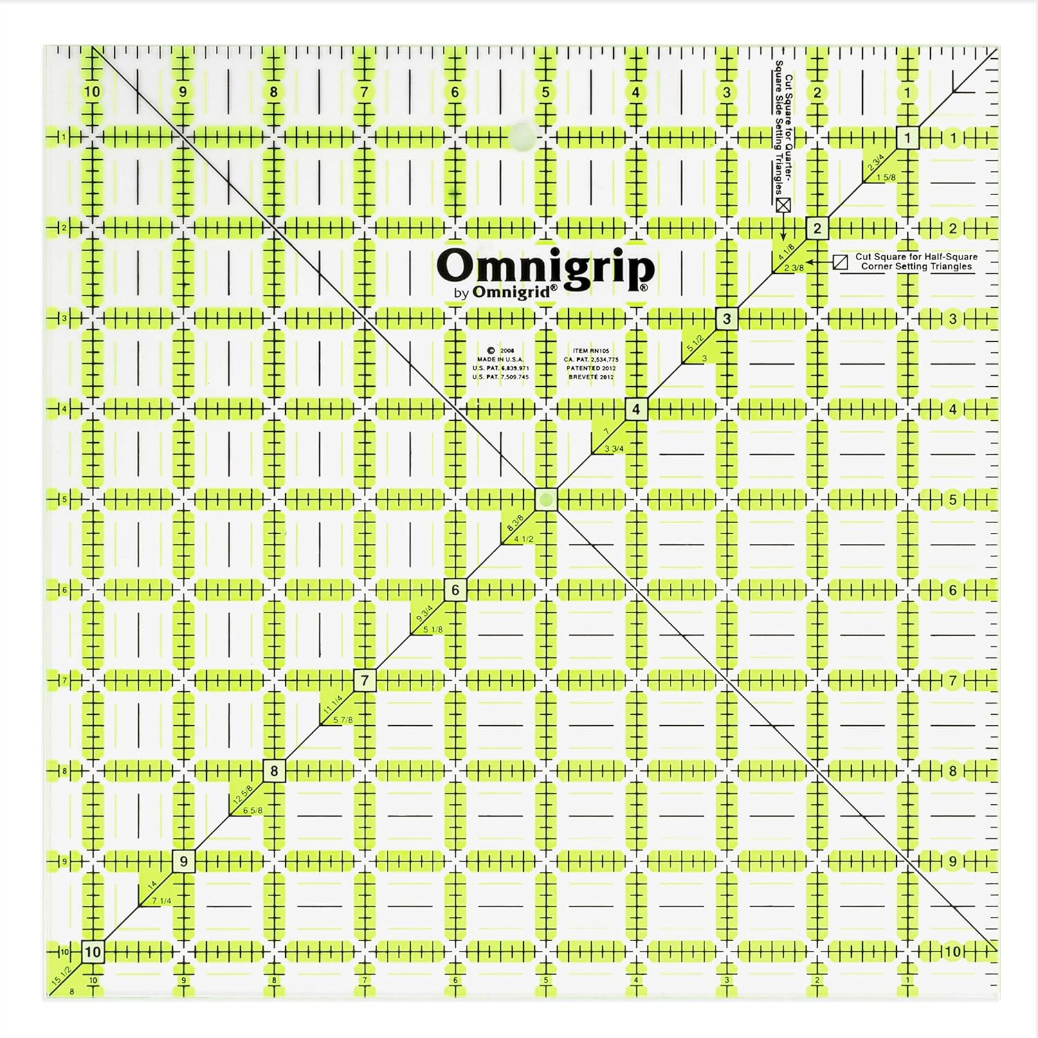 Dritz 6.5in 8.5in 10.5in Omnigrip Square Ruler Combo Pack, 6"" by 6"" Stitched in Yarn, Clear, RN65105S - Image 5