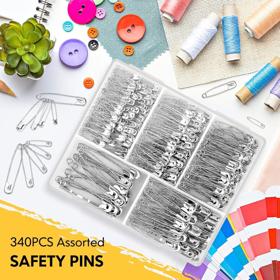 Huhuhero 340 Pack Safety Pins Assorted, Small and Large Safety Pins for Clothes Costume, 5 Different Sizes Nickel Plated Steel Pin Bulk, Sewing Crafts Art Supplies, Silver - Image 6