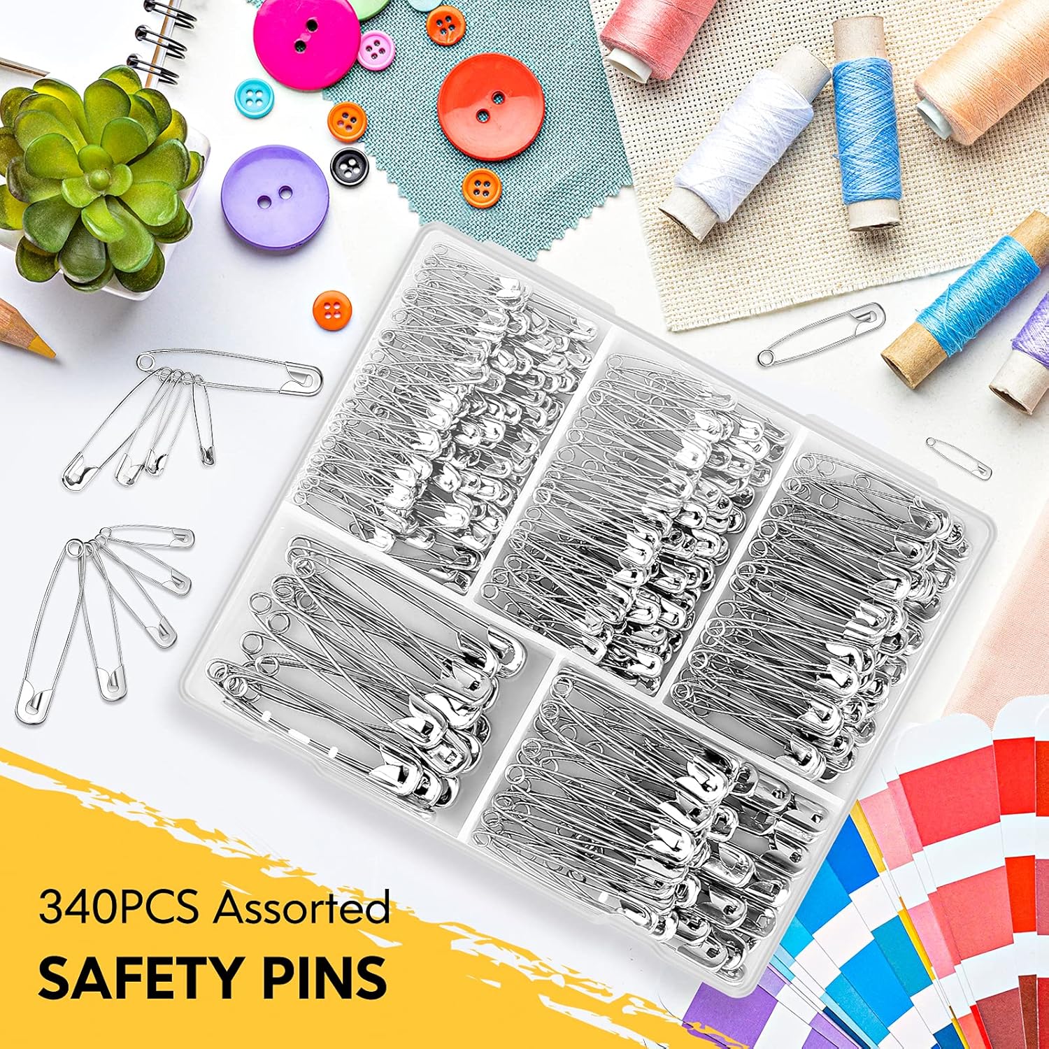 Huhuhero 340 Pack Safety Pins Assorted, Small and Large Safety Pins for Clothes Costume, 5 Different Sizes Nickel Plated Steel Pin Bulk, Sewing Crafts Art Supplies, Silver - Image 6